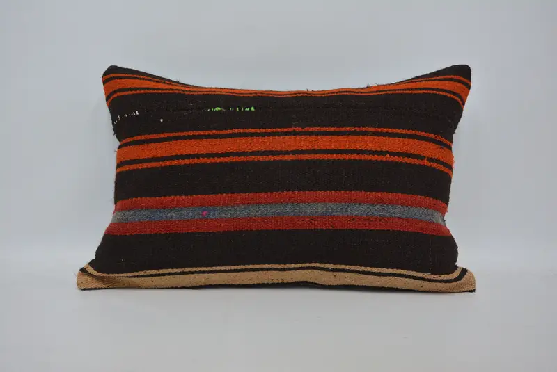 Vintage Pillow, Pillow for Couch, Turkish Pillow, 16x24 Brown Pillow, Cushion, Wool Kilim Pillow Pillow Case, Decorative Throw Pillow Case - 1