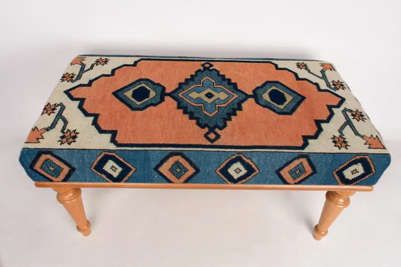 Modular Sofa Set with Kilim-Inspired Pattern, Ottomans