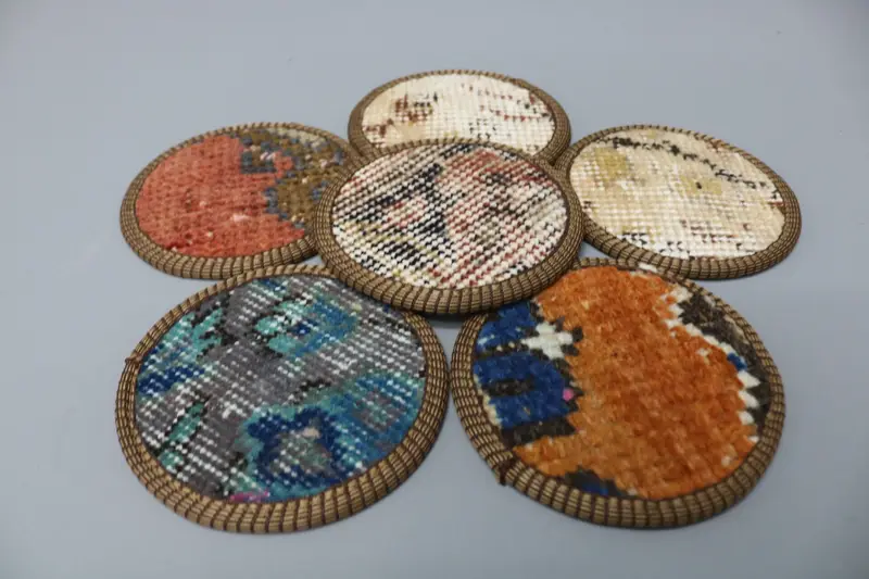 Red and Green Coaster, Woven Turkish Rug Coaster