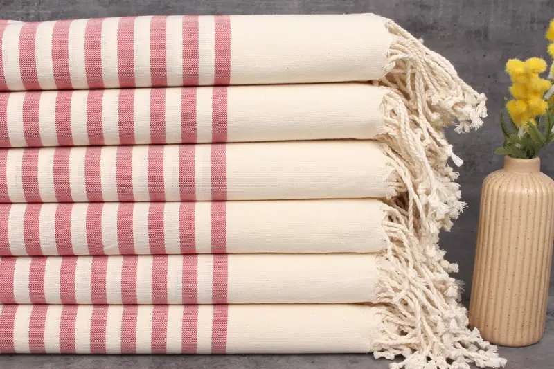 Personalized Turkish Beach Towel Red Stripes, Organic Cotton, 40x71 Inches