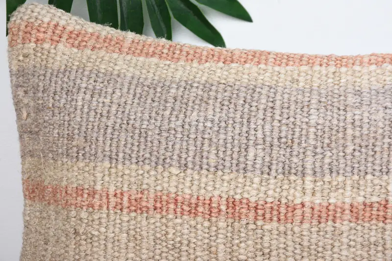 Vintage Kilim Throw Pillow, Cushion, Shabby Chic Cushion Case, Boho Pillow, Handmade Rug Seat Pillow Case, 8x16 Beige Pillow Sham, Turkish Pillow - 2