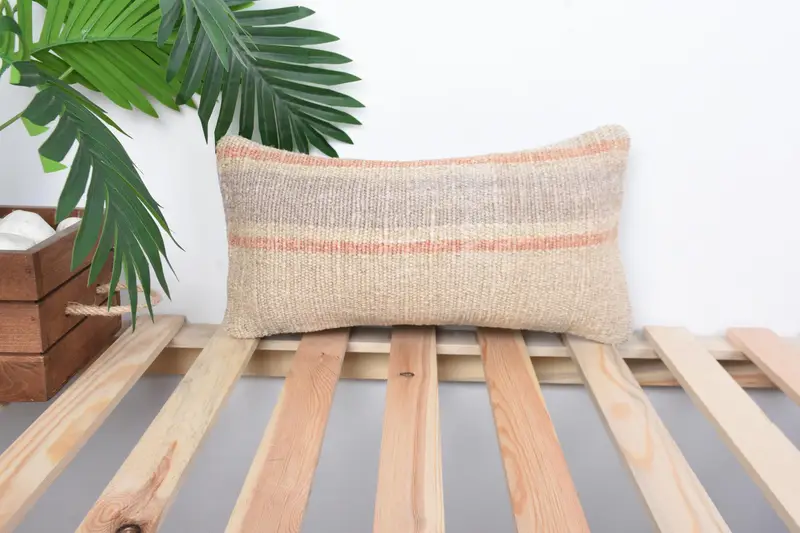 Vintage Kilim Throw Pillow, Cushion, Shabby Chic Cushion Case, Boho Pillow, Handmade Rug Seat Pillow Case, 8x16 Beige Pillow Sham, Turkish Pillow - 1