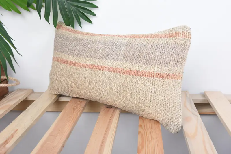 Vintage Kilim Throw Pillow, Cushion, Shabby Chic Cushion Case, Boho Pillow, Handmade Rug Seat Pillow Case, 8x16 Beige Pillow Sham, Turkish Pillow - 5