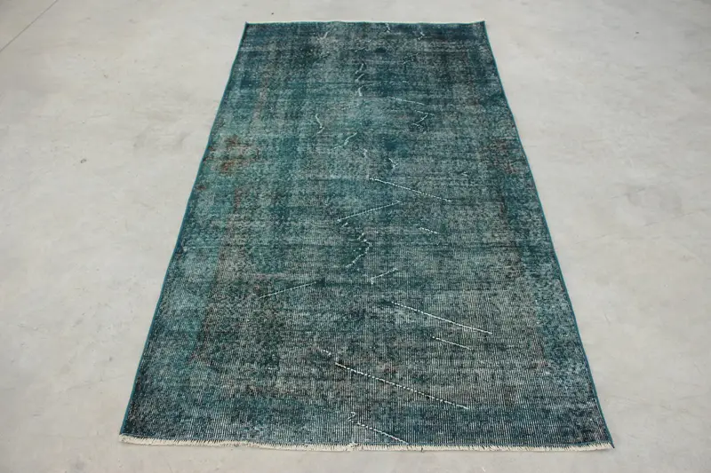 Alfombra turca vintage Oushak de 3,7x6,6 pies, alfombra floral azul de lana - 1
