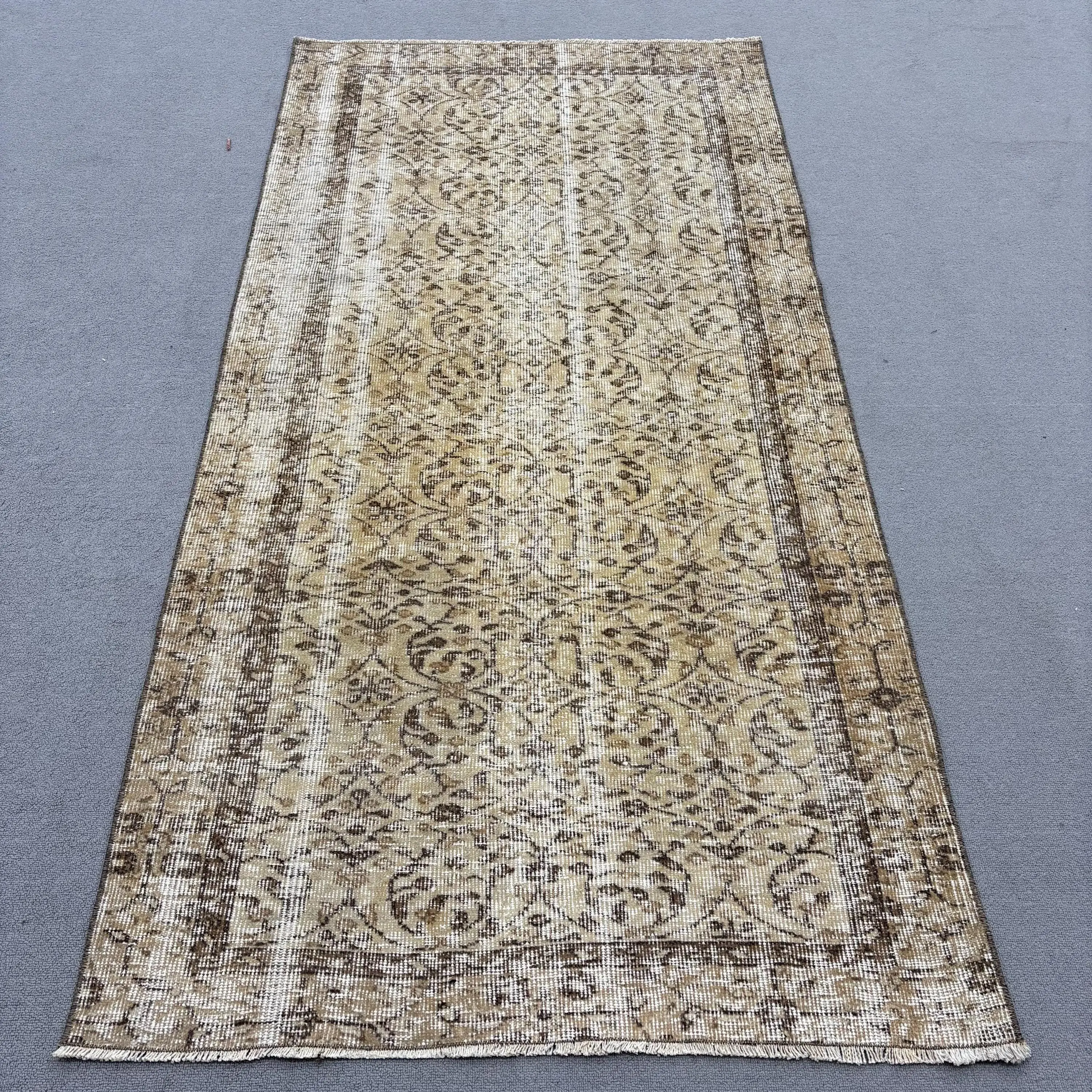 Vintage 3.3x6.4 ft Halı, Türk Vurgulu Halı, Kahverengi Çizgili Halı - 1