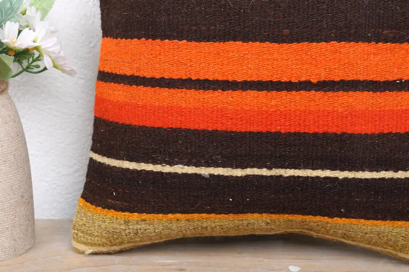 Handmade Kilim Cushion, Cushion Case, 12x12 Orange Cushion Cover, Throw Kilim Pillow, Turkish Pillow, Garden Pillow Case, Colorful Cushion Cover - 3