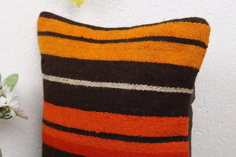 Handmade Kilim Cushion, Cushion Case, 12x12 Orange Cushion Cover, Throw Kilim Pillow, Turkish Pillow, Garden Pillow Case, Colorful Cushion Cover - 5