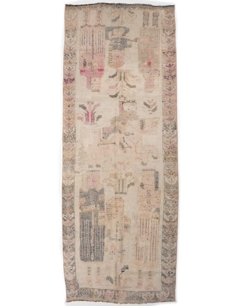 Zarif Bej ve Mavi Fas Halısı, 3,8x9,8 ft