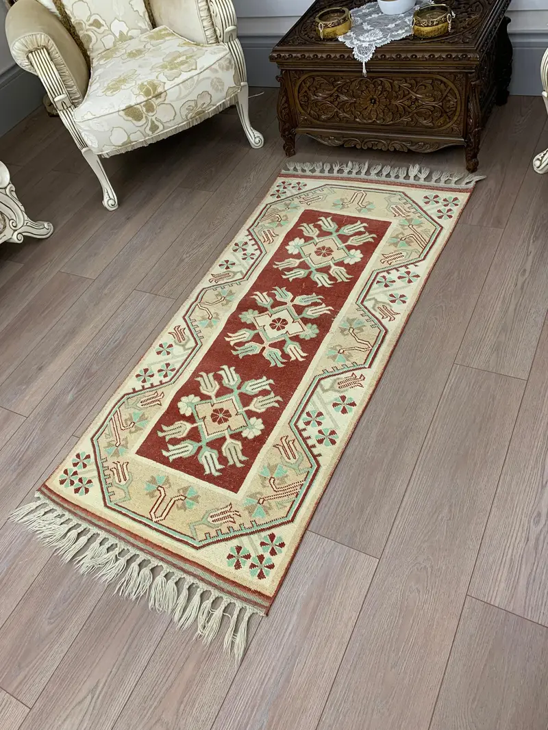 2.5x5.1 ft Vintage Halı, Oushak Halı, Kahverengi Güneybatı Halı Yün - 1
