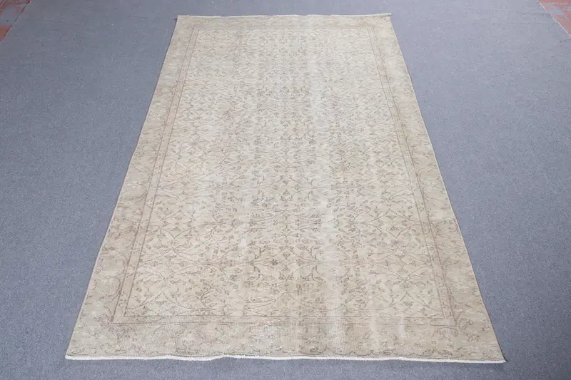 Türk Vintage Halısı, 5.2x8.5 ft Oushak Halısı, Bej Kahverengi Kamuflaj Halısı - 1