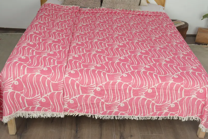 Bedspread, Turkish Cotton Blanket, Family Gift Basket, 70x60 Cotton Fish Design Towel, Bachelorette Party Favors, Beach Blanket, Monogram Blanket - 8