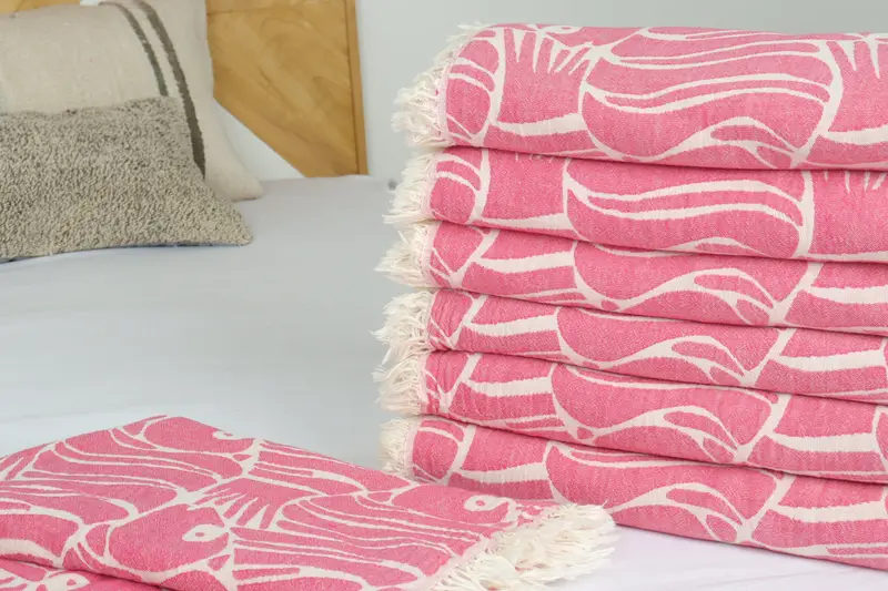 Bedspread, Turkish Cotton Blanket, Family Gift Basket, 70x60 Cotton Fish Design Towel, Bachelorette Party Favors, Beach Blanket, Monogram Blanket - 3
