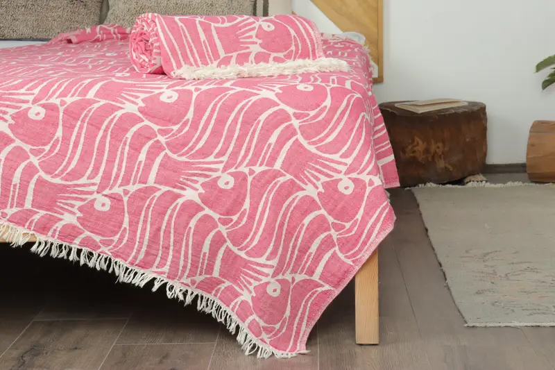 Bedspread, Turkish Cotton Blanket, Family Gift Basket, 70x60 Cotton Fish Design Towel, Bachelorette Party Favors, Beach Blanket, Monogram Blanket - 7