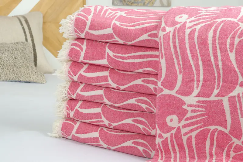 Bedspread, Turkish Cotton Blanket, Family Gift Basket, 70x60 Cotton Fish Design Towel, Bachelorette Party Favors, Beach Blanket, Monogram Blanket - 2