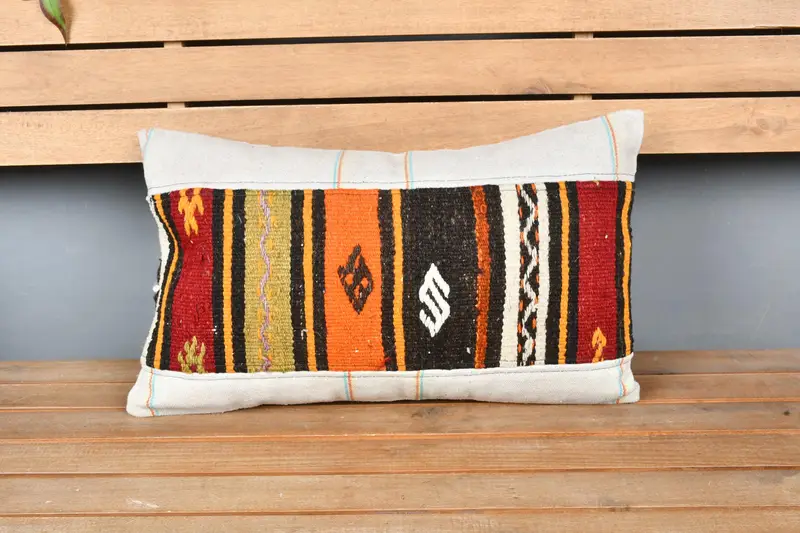 Cushion Cover, Antique Pillows, Garden Cushion Cover, Ethnical Kilim Rug Pillow, Neutral Throw Cushion, Gift Pillow, 12x20 White Pillow - 6