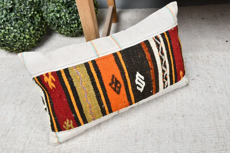 Cushion Cover, Antique Pillows, Garden Cushion Cover, Ethnical Kilim Rug Pillow, Neutral Throw Cushion, Gift Pillow, 12x20 White Pillow - 7