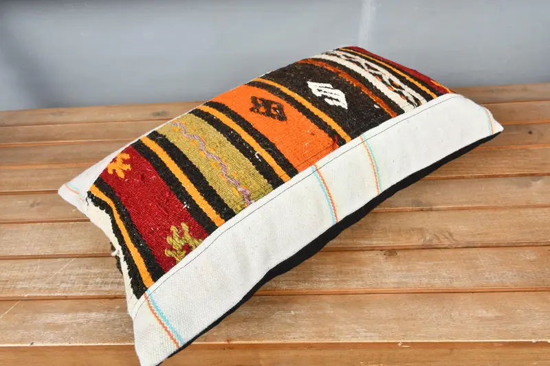 Cushion Cover, Antique Pillows, Garden Cushion Cover, Ethnical Kilim Rug Pillow, Neutral Throw Cushion, Gift Pillow, 12x20 White Pillow - 2