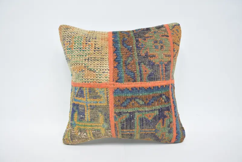 Home Decor Pillow, Pillow Cover, Crochet Pattern Pillow Cover, Armchair Pillow Case, Kilim Pillow, 16x16 Blue Cushion Case, Vintage Kilim Pillow - 1