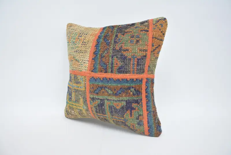Home Decor Pillow, Pillow Cover, Crochet Pattern Pillow Cover, Armchair Pillow Case, Kilim Pillow, 16x16 Blue Cushion Case, Vintage Kilim Pillow - 4