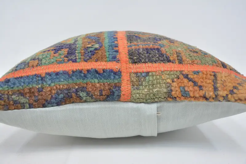 Home Decor Pillow, Pillow Cover, Crochet Pattern Pillow Cover, Armchair Pillow Case, Kilim Pillow, 16x16 Blue Cushion Case, Vintage Kilim Pillow - 5