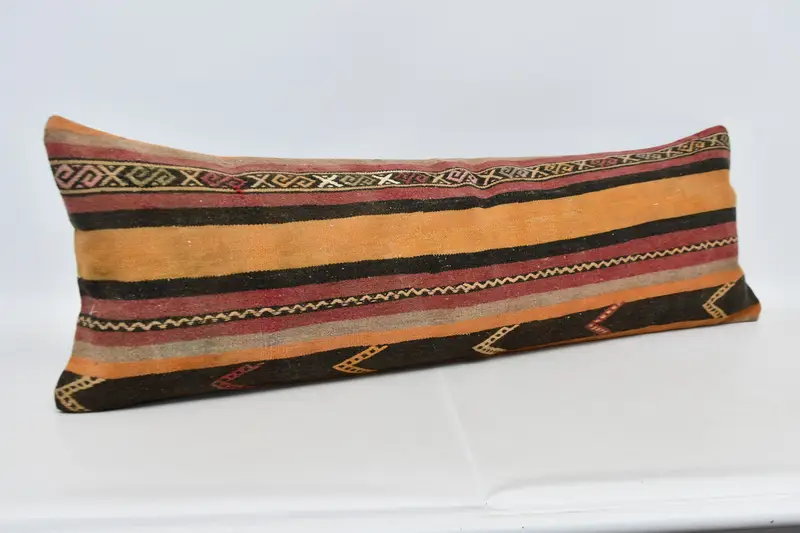Vintage Kilim Pillow, Armchair Pillow, Turkish Kilim Pillow, Pillow for Couch, Cushion, 16x48 Red Cushion Cover, Ottoman Pillow Case - 3