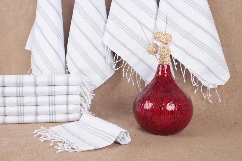 Small Turkish Hand Towel Cotton, Beige Stripes, 24x36 Inches