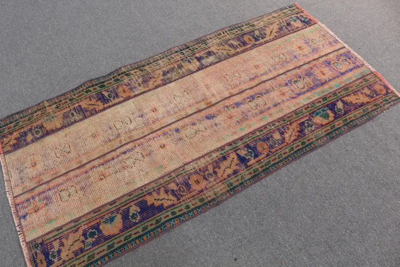 Vintage Accent Rug 2.9x5.9 ft (87x180 cm), Turkish Blue Striped Wool Rug