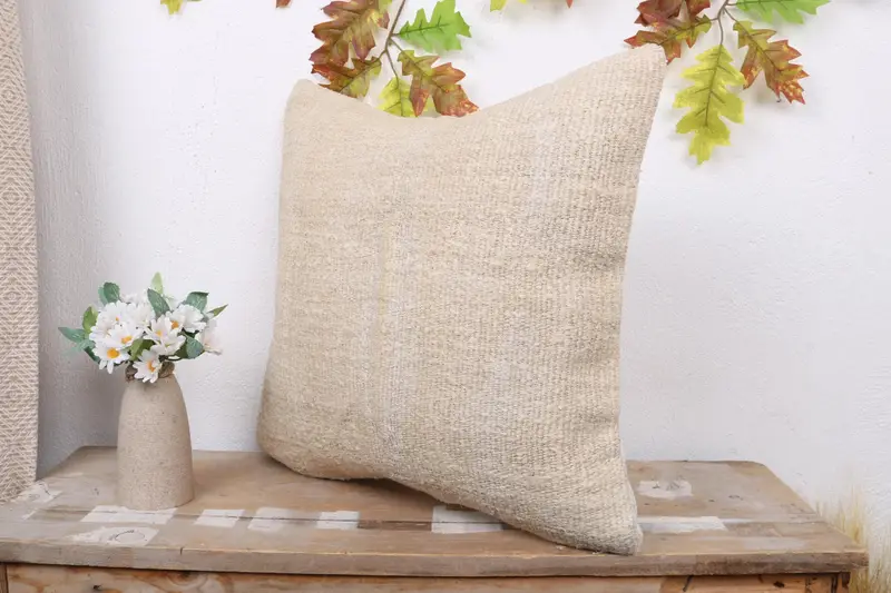 Kilim Cushion Sham, Vintage Kilim Pillow, 18x18 Beige Cushion, Pillow Sham, Interior Designer Pillow, Custom Cushion, Pastel Cushion Case - 4