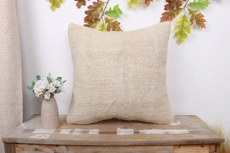 Kilim Cushion Sham, Vintage Kilim Pillow, 18x18 Beige Cushion, Pillow Sham, Interior Designer Pillow, Custom Cushion, Pastel Cushion Case - 1