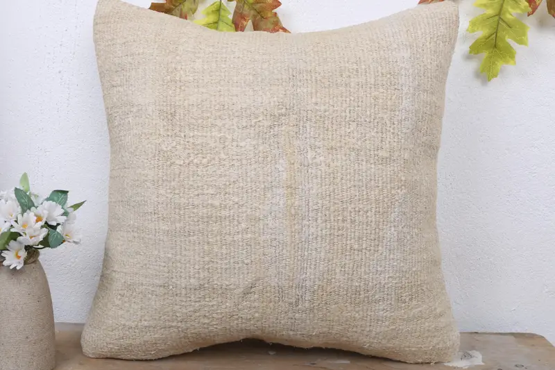 Kilim Cushion Sham, Vintage Kilim Pillow, 18x18 Beige Cushion, Pillow Sham, Interior Designer Pillow, Custom Cushion, Pastel Cushion Case - 2