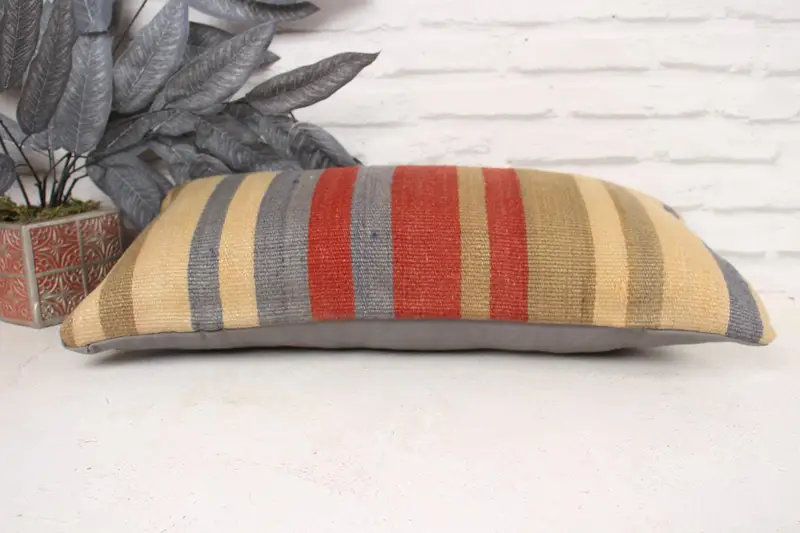 Boho Pillow Sham Cover, Pillow Case, Tapestry Cushion, Turkish Kilim Pillow, Nomadic Pillow Cover, 12x24 Red Pillow, Throw Kilim Pillow - 5