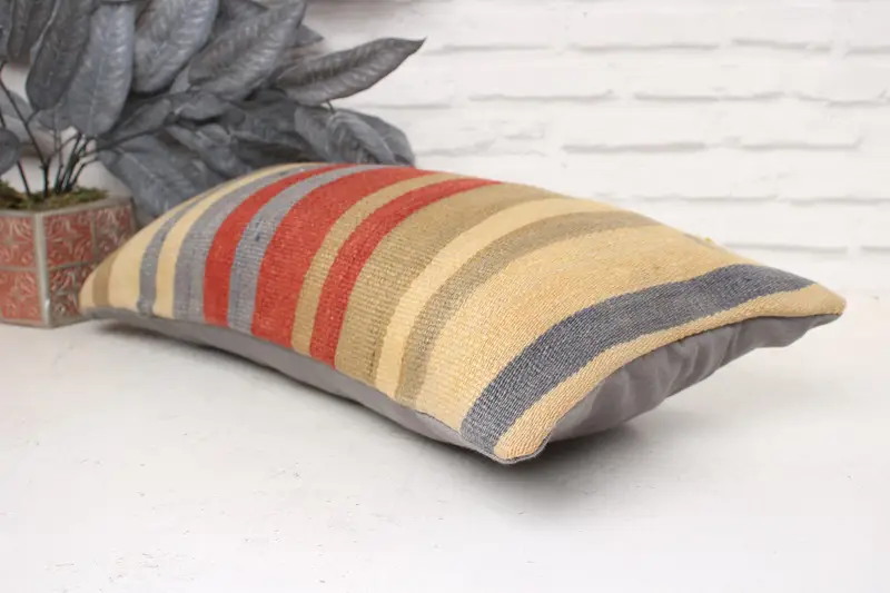 Boho Pillow Sham Cover, Pillow Case, Tapestry Cushion, Turkish Kilim Pillow, Nomadic Pillow Cover, 12x24 Red Pillow, Throw Kilim Pillow - 6