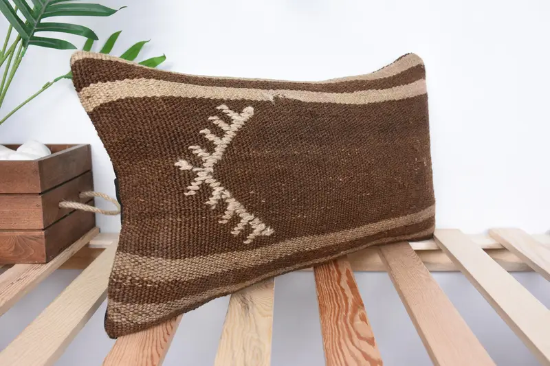 Ethnical Kilim Rug Pillow, Pillow, Pillow for Sofa, Retro Throw Pillow, Retro Pillow, 10x20 Brown Cushion Cover, Boho Pillow Sham Cover - 4