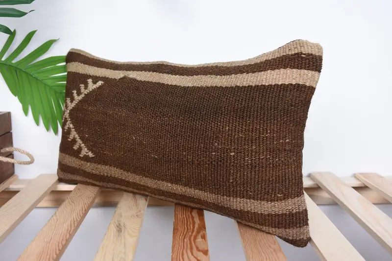 Ethnical Kilim Rug Pillow, Pillow, Pillow for Sofa, Retro Throw Pillow, Retro Pillow, 10x20 Brown Cushion Cover, Boho Pillow Sham Cover - 5