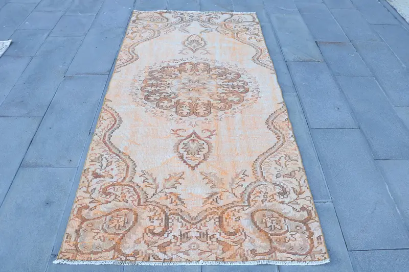 オレンジ&ブラウンチェックラグ 3.5x7.4フィート シックな装飾