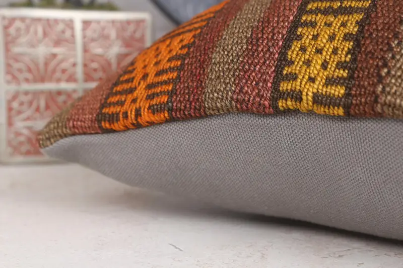 Pillow Case, Ethnic Pillow Cover Cushion Case, Gift Pillow, Vintage Pillow, Bolster Cushion Cover, Home Decor Pillow, 12x12 Orange Pillow Cover - 7