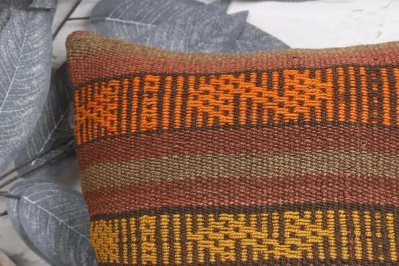 Pillow Case, Ethnic Pillow Cover Cushion Case, Gift Pillow, Vintage Pillow, Bolster Cushion Cover, Home Decor Pillow, 12x12 Orange Pillow Cover - 2
