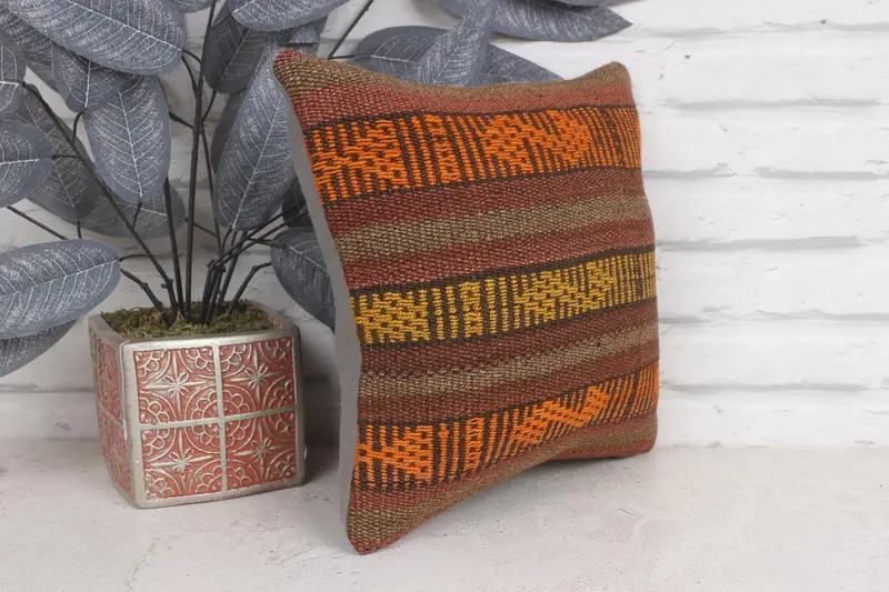 Pillow Case, Ethnic Pillow Cover Cushion Case, Gift Pillow, Vintage Pillow, Bolster Cushion Cover, Home Decor Pillow, 12x12 Orange Pillow Cover - 4