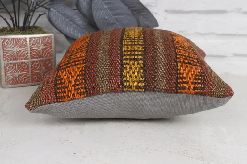 Pillow Case, Ethnic Pillow Cover Cushion Case, Gift Pillow, Vintage Pillow, Bolster Cushion Cover, Home Decor Pillow, 12x12 Orange Pillow Cover - 5