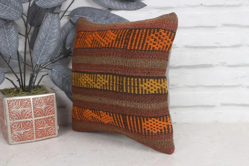 Pillow Case, Ethnic Pillow Cover Cushion Case, Gift Pillow, Vintage Pillow, Bolster Cushion Cover, Home Decor Pillow, 12x12 Orange Pillow Cover - 3
