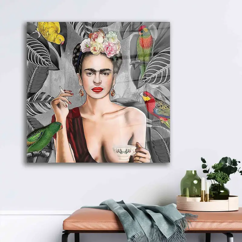 Frida Kahlo Jungle Birds Printed Glass - Elegant Modern Design