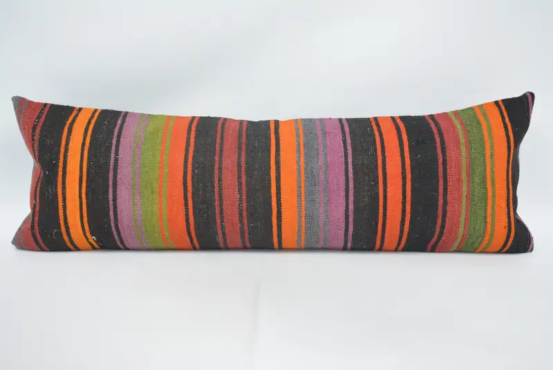 Handgefertigtes Kissen aus Hanf und Wolle, gestreiftes Vintage-Kissen