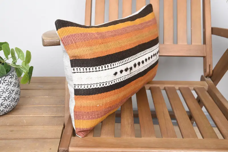 12x20 Orange Pillow Case, Kilim Pillow Cover, Knitted Cushion Cover, Pillow Cover, Pillow for Sofa, Boho Pillow Sham Cover, Boho Throw Pillow Case - 2