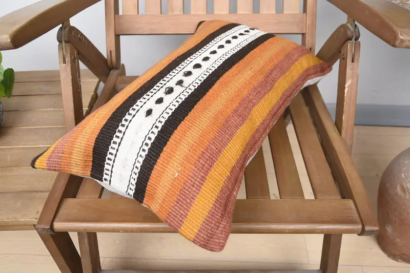 12x20 Orange Pillow Case, Kilim Pillow Cover, Knitted Cushion Cover, Pillow Cover, Pillow for Sofa, Boho Pillow Sham Cover, Boho Throw Pillow Case - 4