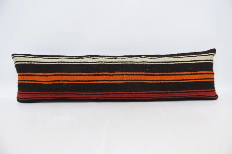 Braun-weiß gestreiftes 12x42 Wurfkissen, handgefertigtes Kissen