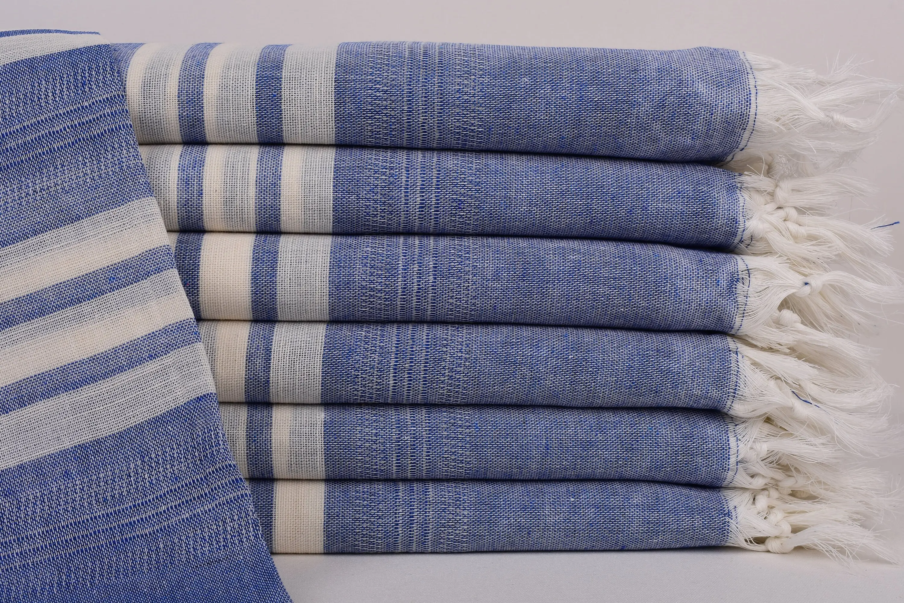 Sax Blue Striped Monogram Beach Towel, Organic Cotton, 67x40 Inches - 1