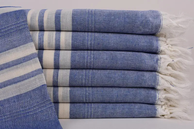 Sax Blue Striped Monogram Beach Towel, Organic Cotton, 67x40 Inches