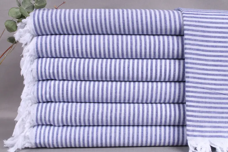 Custom Beach Towel Navy Stripes Beige 40x63 Inches