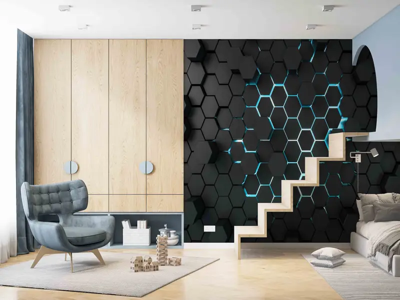 3d Effect Black Geometric Shapes Wal Art Wall Decals, Contemporary Wall Paper, Geometric Shapes Wall Paper, Modern Wall Art, Geometric Shape - 4
