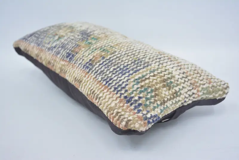 Boho Pillow Sham Cover, Hippie Throw Cushion Case, Turkish Kilim Pillow, Cushion Cover, 8x16 Blue Cushion Cover, Pillow for Couch - 6